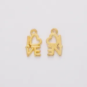 Golden zinc alloy I LOVE YOU heart pendants for DIY necklace and bracelet crafting
