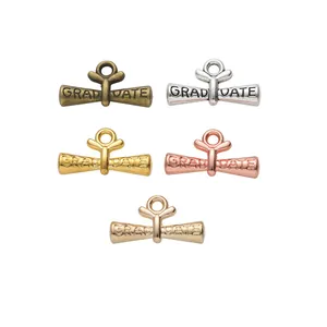 DIY graduate scroll pendants set in 5 metallic finishes for jewelry making