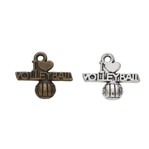Retro zinc alloy volleyball pendants in bronze and silver finish for DIY jewelry