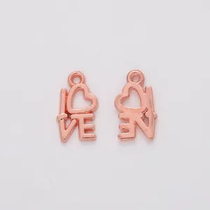Rose gold LOVE heart metal pendants for DIY jewelry making accessories set
