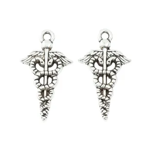 Pendentifs caducée en argent vintage avec ailes et serpents pour création de bijoux