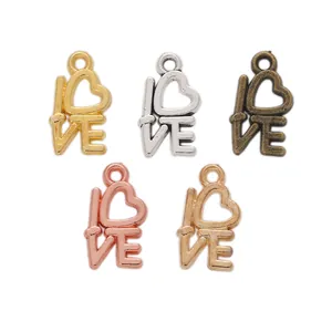 DIY LOVE heart letter pendants in five metallic plating colors for jewelry making