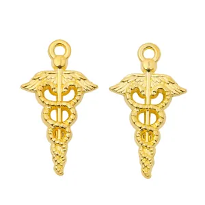 Paire de pendentifs Caducée dorés avec ailes et serpents pour la création de bijoux DIY
