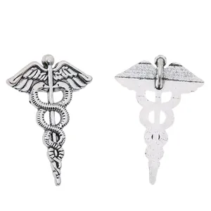 Vintage alloy caduceus pendant with wings and snakes for DIY jewelry making