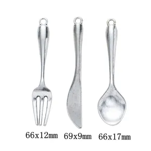 Vintage Alloy Mini Cutlery Pendants For Jewelry Making DIY Antique Silver Finish Spoon Fork Knife Charms Craft Accessories