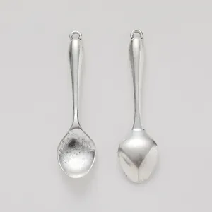 Vintage silver alloy spoon pendants for DIY jewelry making, front and back views