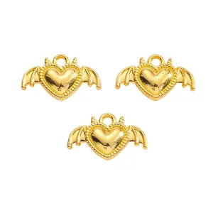 Three gold heart wings charms for DIY jewelry making pendants with hanging loops
