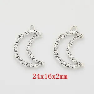 Vintage zinc alloy moon charms with textured antique finish for DIY jewelry making