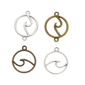 DIY vintage ocean wave alloy pendants in silver and bronze finishes for jewelry making