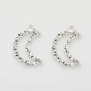 Vintage silver crescent moon star pendants with lava texture for DIY jewelry making
