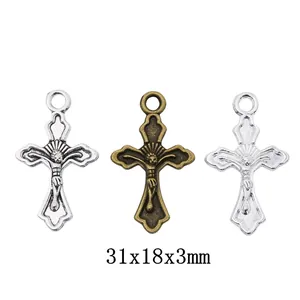 Colgantes de Crucifijo de Jesús de Aleación Vintage Amuletos de Cruz Religiosa para Fabricación de Joyas DIY Collares Acabado Antiguo