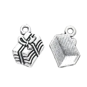 Vintage Silberlegierung Geschenkbox Anhänger für DIY Schmuck und Weihnachtsaccessoires