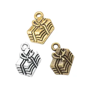 Vintage-Anhänger in Geschenkbox-Form aus Gold, Silber und Bronze für DIY-Schmuckherstellung