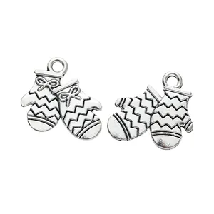 Vintage silver zinc alloy Christmas glove pendants for DIY jewelry and festive crafts