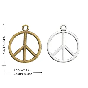 Vintage Legering Vredesteken Hanger Voor Sieraden Maken DIY Rond Hol Antiek Zilver Brons Charms Accessoire Cadeau