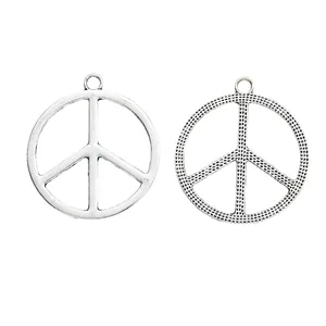 Retro alloy peace sign charms in smooth and textured finishes for DIY jewelry making