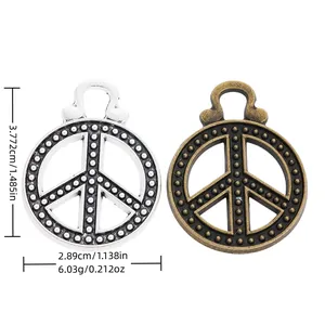 Breloques Symbole de la Paix en Alliage Vintage Rond DIY Fabrication de Bijoux Bronze Antique Argent Accessoires Rétro