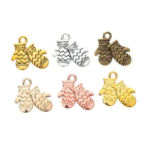 DIY vintage zinc alloy Christmas glove charms in six assorted metallic colors for jewelry