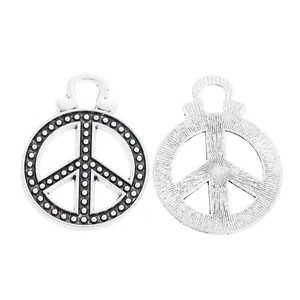 Pendentifs symbole de paix en alliage argenté rétro pour bijoux DIY avec détails