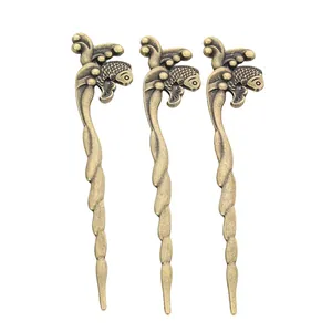 Vintage bronze alloy hairpins with fish and cloud patterns in a 3-piece set