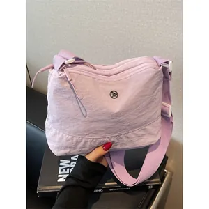 Women Casual Nylon Canvas Crossbody Bag Lightweight Wide Strap Shoulder Bag Pleated Fashion Solid Color Satchel Purse