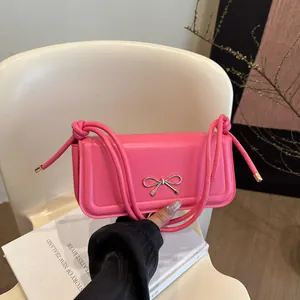 Sac à Bandoulière en Cuir PU pour Femmes Avec Noeud Minimaliste Couleur Unie Sac Sous le Bras Sacoche Petit Sac Carré Sac à Main Style Quotidien