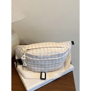 Marsupio Quadretti Donna Ricamo Floreale Borsa Petto Tracolla Regolabile Borsa Tracolla Casual Per Viaggi Quotidiani