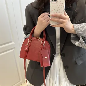 Women Retro PU Leather Shell Bag Urban Minimalist Crossbody Handbag Small Shoulder Bag Set With Mini Pouch Fashion Satchel