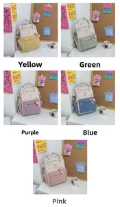 Collage of mini backpacks in yellow, green, purple, blue, and pink pastel colors