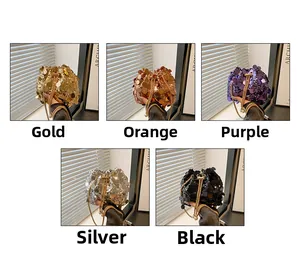 Confronto dettagliato delle borse a secchiello con paillettes in oro, arancio, viola, argento e nero