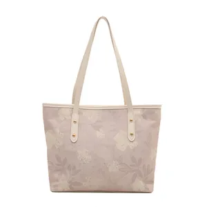 Borsa tote minimalista con motivo floreale viola e rivetti in metallo dorato