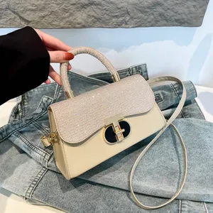Luxury PU Leather Rhinestone Small Square Bag For Women Vintage Glitter Handbag With Shoulder Strap Crossbody Bag For Party Banquet