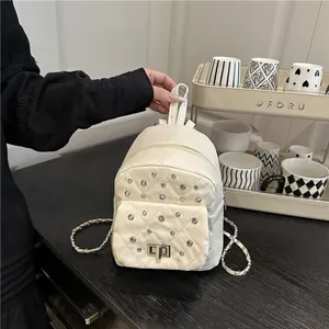 Sac à Dos Femme Mini Matelassé avec Strass et Chaîne Sac à Dos en Cuir PU Mode pour Voyage Quotidien Sortie