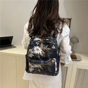 Floral print backpack for women with large capacity and stylish color-contrast pattern