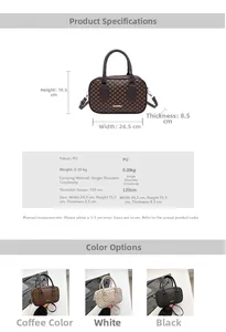 Tableau des tailles du sac Boston en cuir PU avec dimensions et options de couleurs