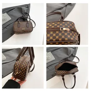 Collage de sac Boston marron montrant le zip, l'intérieur et les détails du cuir