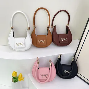 Sac Sous le Bras Croissant à Nœud Papillon Élégant Français Pour Femmes Sac à Épaule En Cuir PU Minimaliste Texture Saffiano