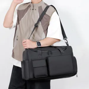 Borsa da viaggio nera ad alta capacità con tasche multiple e tracolla regolabile