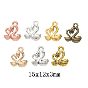 Breloques Cygne et Cœur en Alliage de Zinc Vintage pour Bijoux DIY Bronze Antique Argent Or Design Animal Rétro