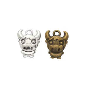 Retro zinc alloy cartoon bull pendants in antique silver and bronze for DIY jewelry making