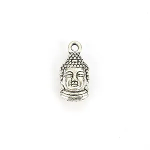 Pendentif tête de Bouddha argent antique en alliage de zinc pour bijoux DIY et colliers