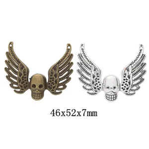 Vintage Alloy Skull Wings Pendants For DIY Jewelry Making Gothic Punk Style Charms Antique Bronze Silver Craft Accessories