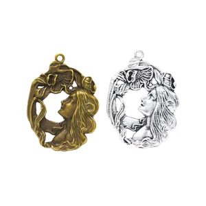 Vintage art nouveau oval pendants in bronze and silver finishes for DIY jewelry