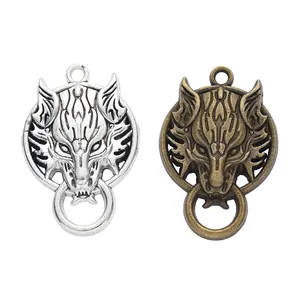 Wolfskop hangers van zinklegering in brons en zilver voor DIY sieraden maken