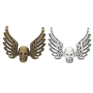 Retro punk style skeleton skull with wings pendant for DIY jewelry in bronze and silver