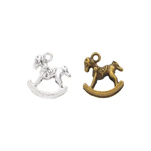 Vintage alloy rocking horse pendants in silver and bronze for DIY jewelry crafting projects
