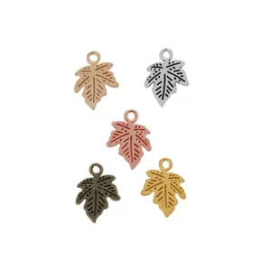 Five maple leaf charms in gold, silver, copper finishes for DIY jewelry making