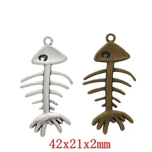 Vintage Alloy Fish Bone Pendants For Jewelry Making DIY Antique Silver Bronze Animal Skeleton Charms Necklace Bracelet