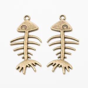 Vintage bronze alloy fish bone pendants for DIY jewelry making on white background