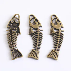 Tres colgantes de espina de pescado de aleación de bronce vintage para joyería DIY